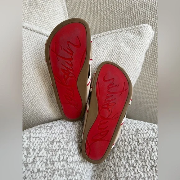 Christian Louboutin HOT CROSS BIZZ DONNA SLIDE SANDALS Ribbon/Napa 38.5 Zibeline - Picture 6 of 13